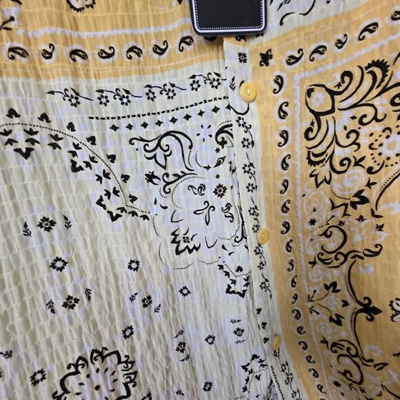 NWT Good Vibes Large Hippie Shirt Yellow Handkerchief Print 70's Button Up - Picture 6 of 8